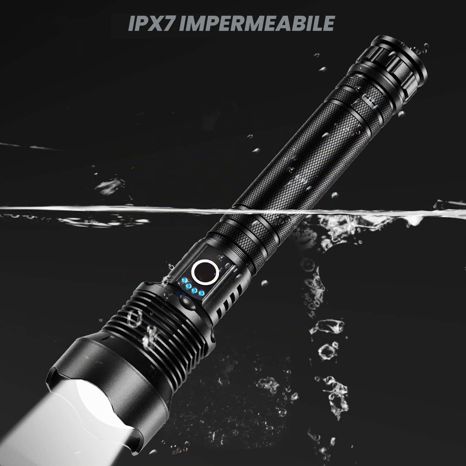 DOTCOM Lylting - Torcia ricaricabile da 250000 lumen, super luminosa, con cavo USB, 5 modalità, impermeabile, potente torcia per campeggio ed escursionismo