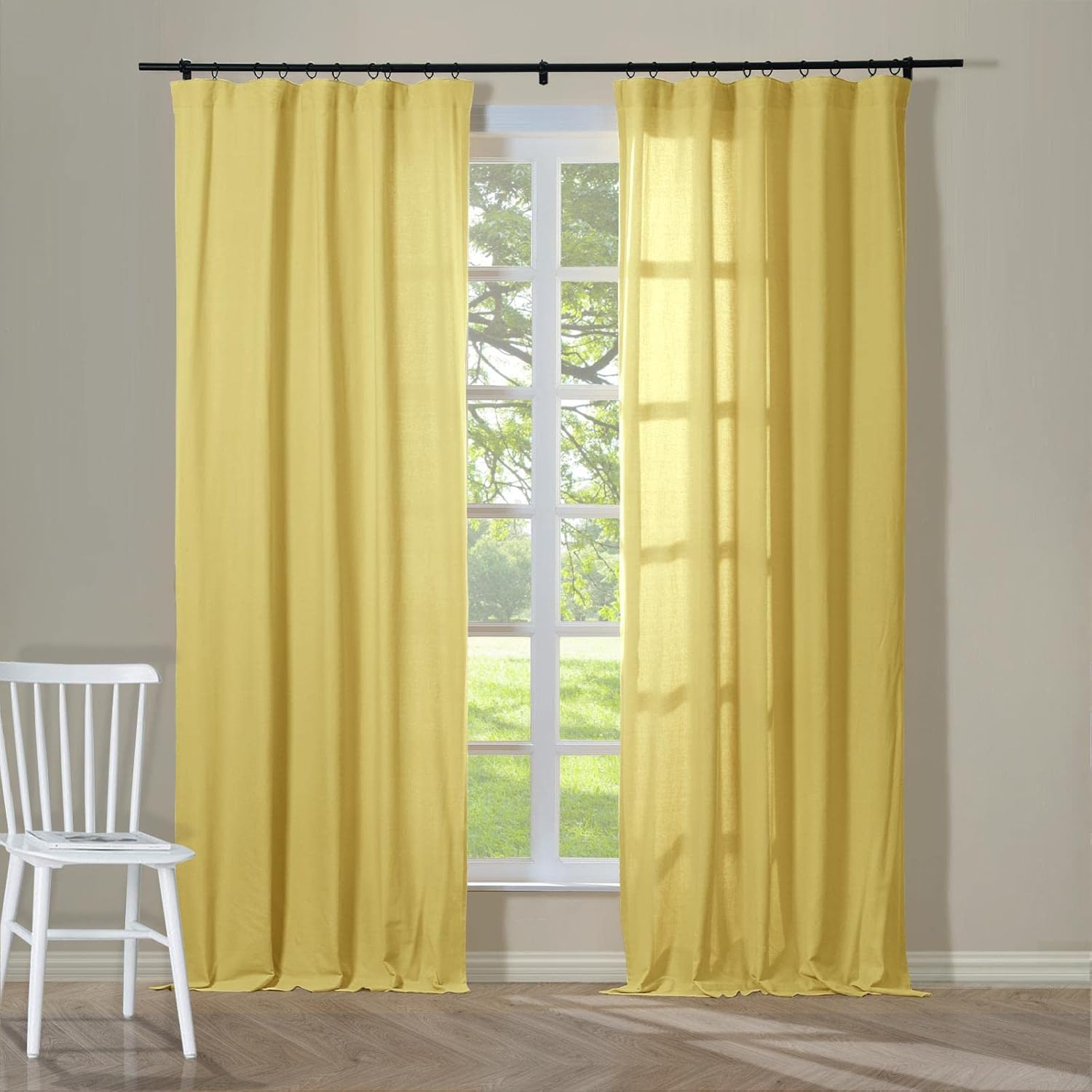 ChadMade 100% Cotton Duck 96 Inches Long Curtain Light Filtering, 1 Panel 50 x 96 Inches Oatmeal Curtain Plain Weave, Hook Belt Rod Pocket Back Tab Curtain Panel, Unlined, BOZI Collection