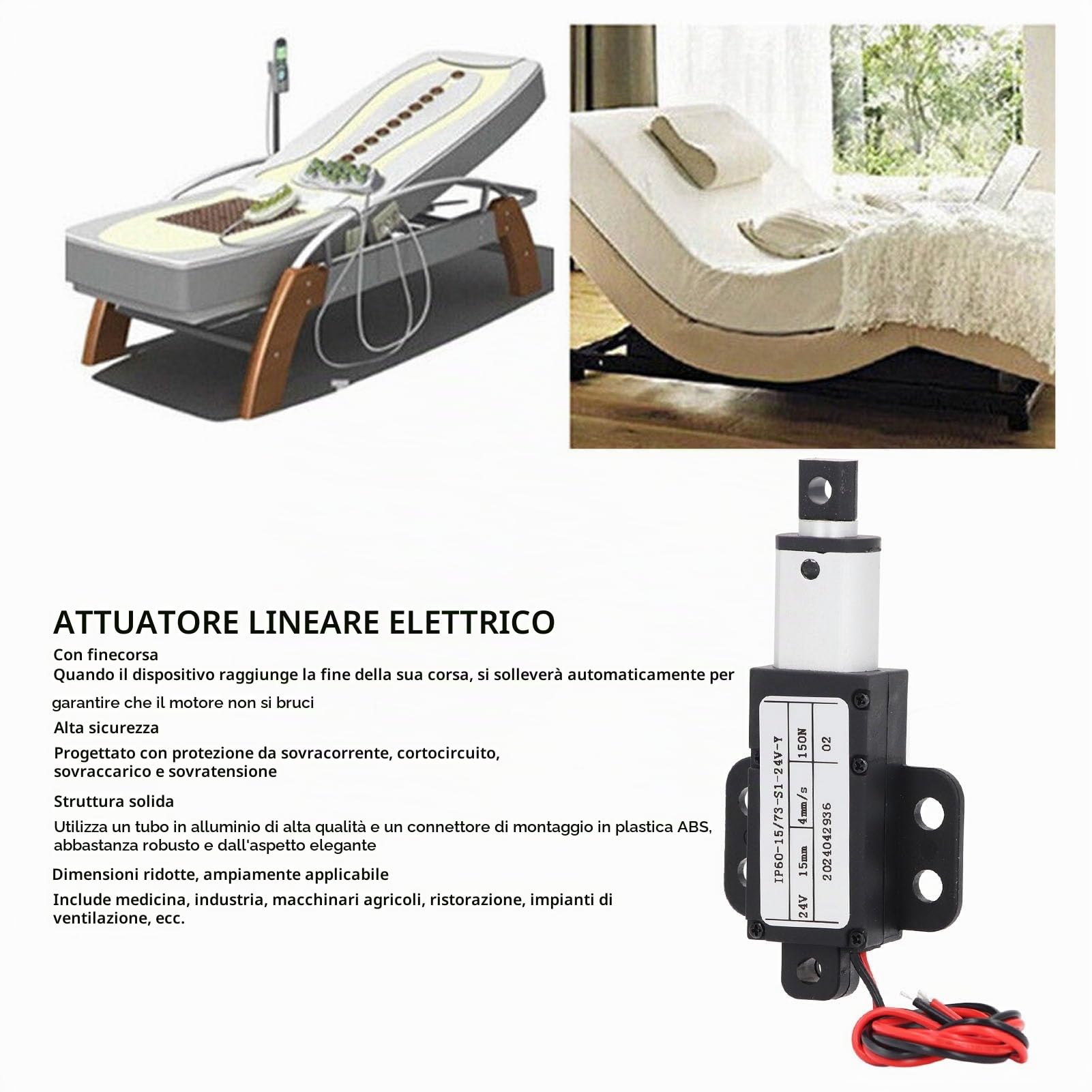 Mini Lock Attuatore Lineare Elettrico Mini DC 24V 150N Attuatore di Movimento Telescopico con Corsa 15mm per Uso Industriale, Ristorazione, Ventilazione