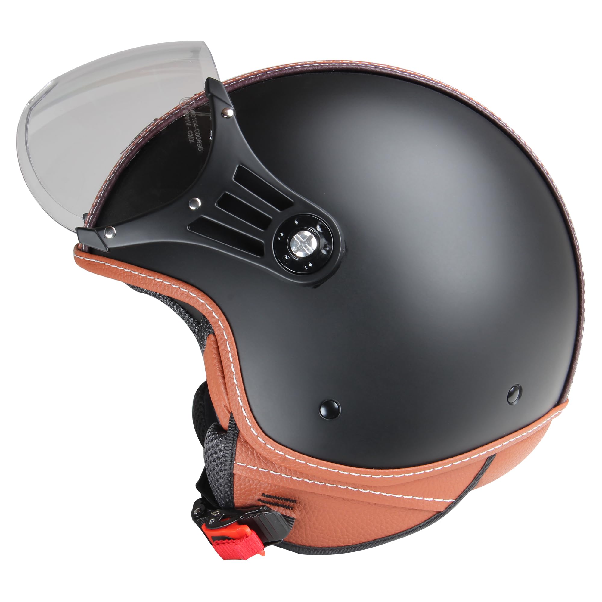 Citromex Casque Moto Casque Jet Roller Casque Hazel, Noir Mat/Cuir Marron, M