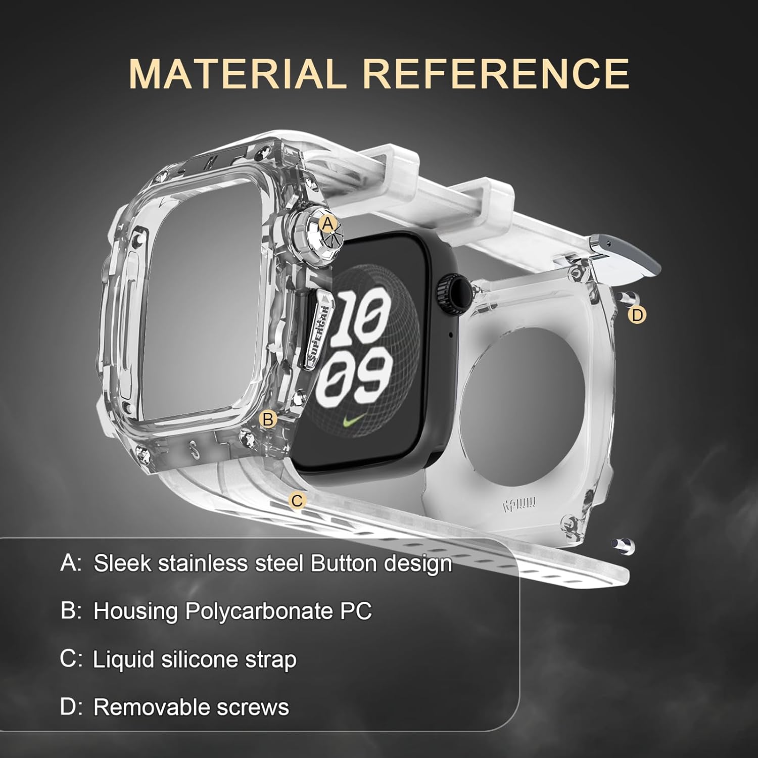 Transparent Designer Rugged Case with Band Compatible with Apple Watch 46mm Bands, Luxury Crystal Clear Military Protective Cover Bumper Tactical for iWatch Series 10 46mm (2024) Men Women Strap