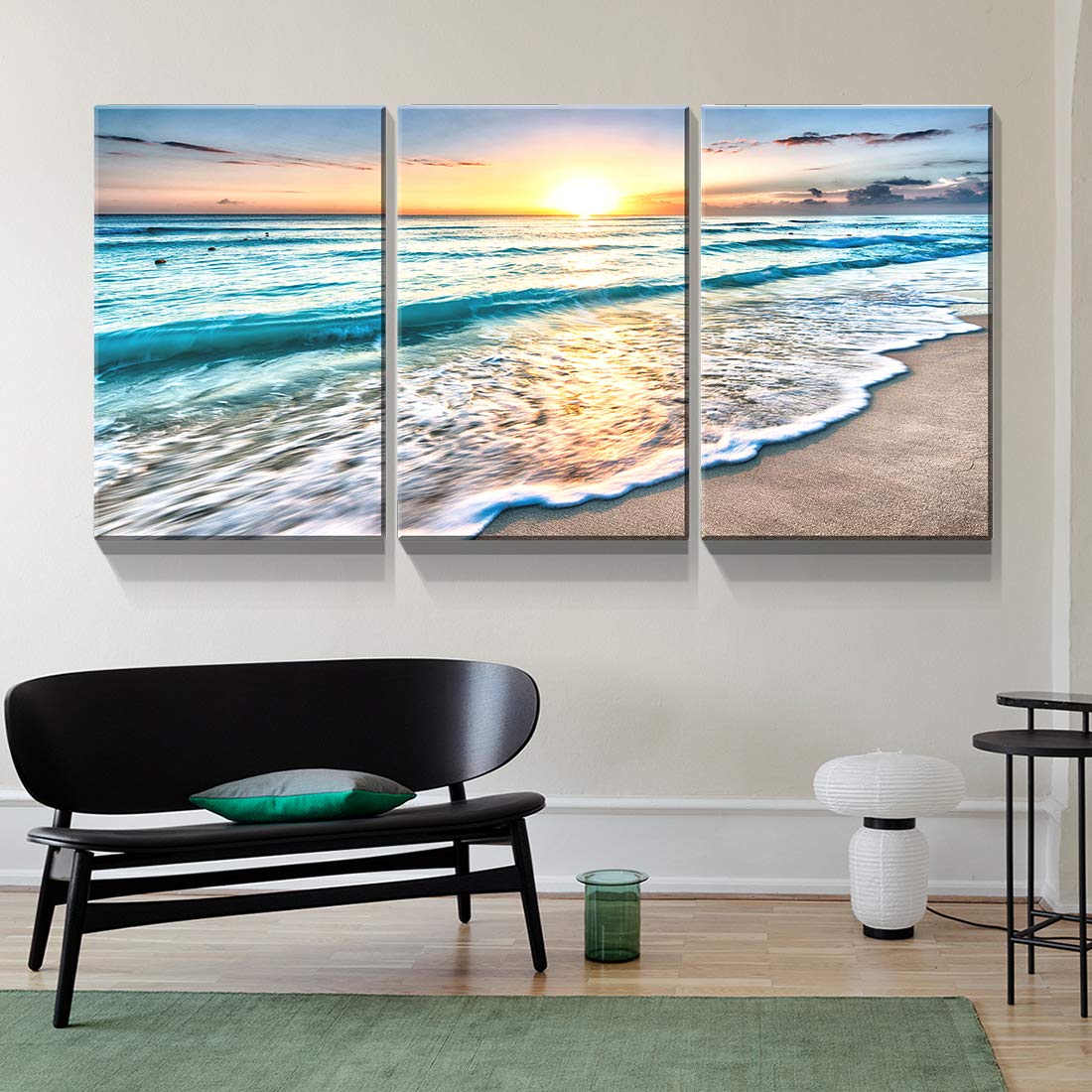 Amazon.co.jp: Denozer 3パネルビーチキャンバスウォールアート 青い海