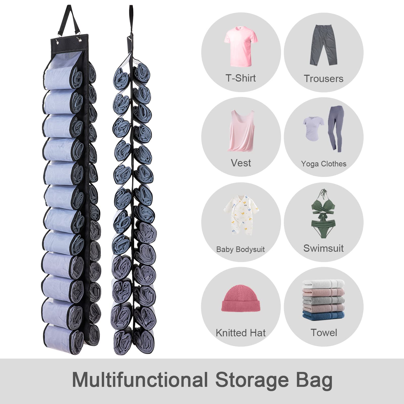 Organizador de leggings, organizador plegable de armario colgante con 26 compartimentos para rollo para ropa de yoga, pantalones, camisas (negro) 3