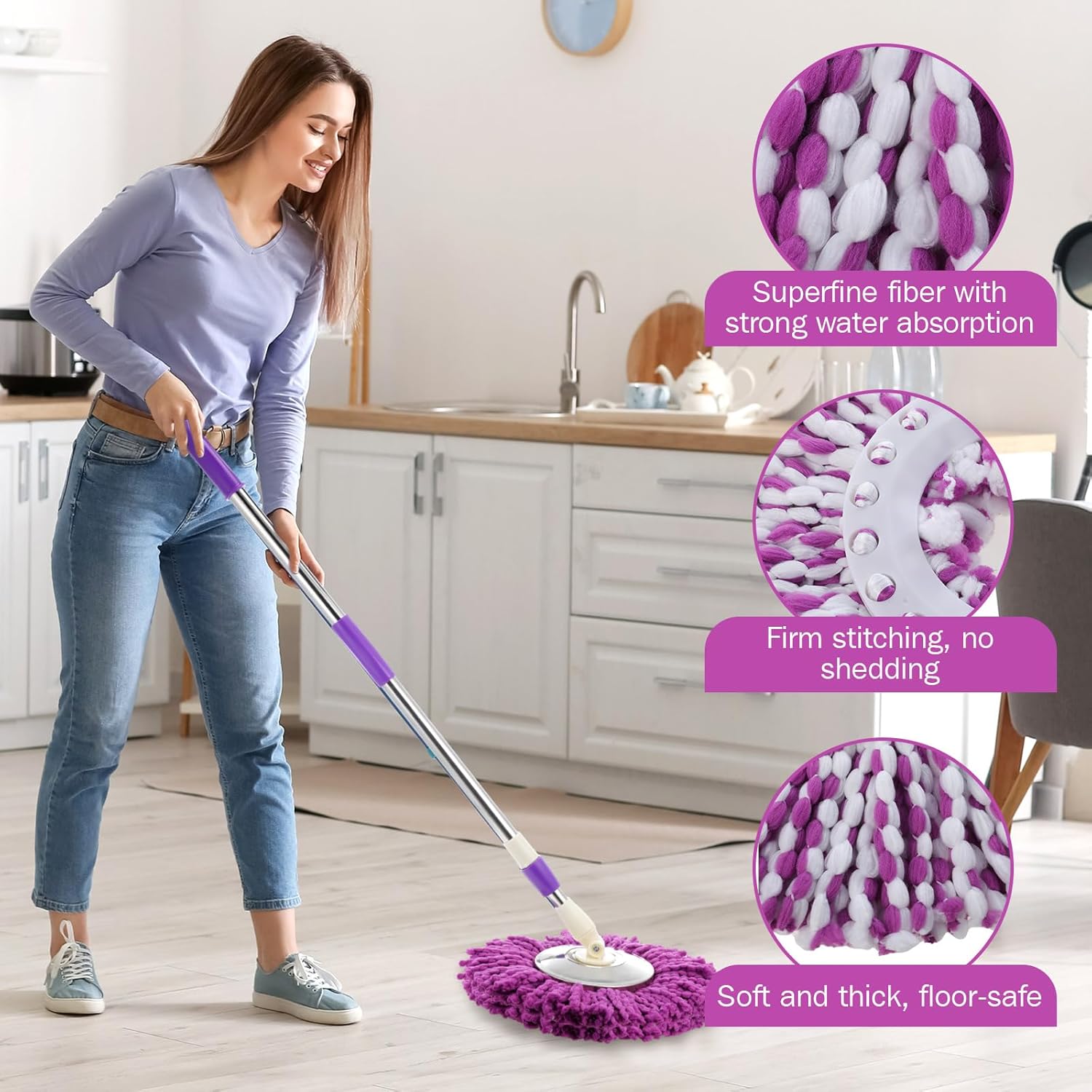 Shellwei 10 Pack Spin Mop Head Replacement Microfiber Head Refills 360° Spin Mop Fit Soft Durable Machine Washable Suitable for Floor Home Office Cleaning (Multicolor)