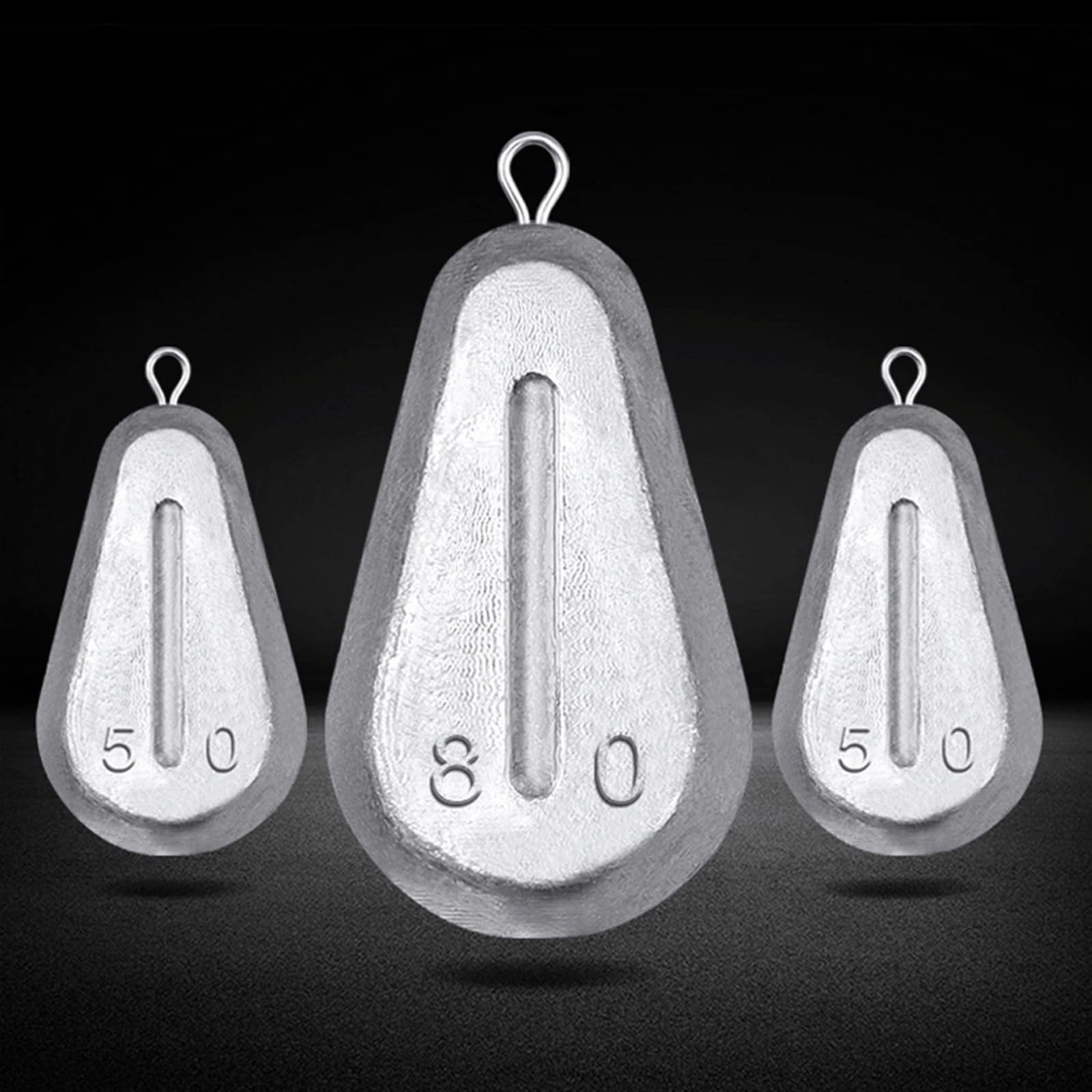 ADASTE Plomos de Pesca y Pesas, corazón de Pollo, Plomo con Anillo Colgante, caña de mar, caña de fundición Larga Hueca, Anzuelo en tándem, Herramientas de posicionamiento de Pesca (Size : 80gx10pcs)