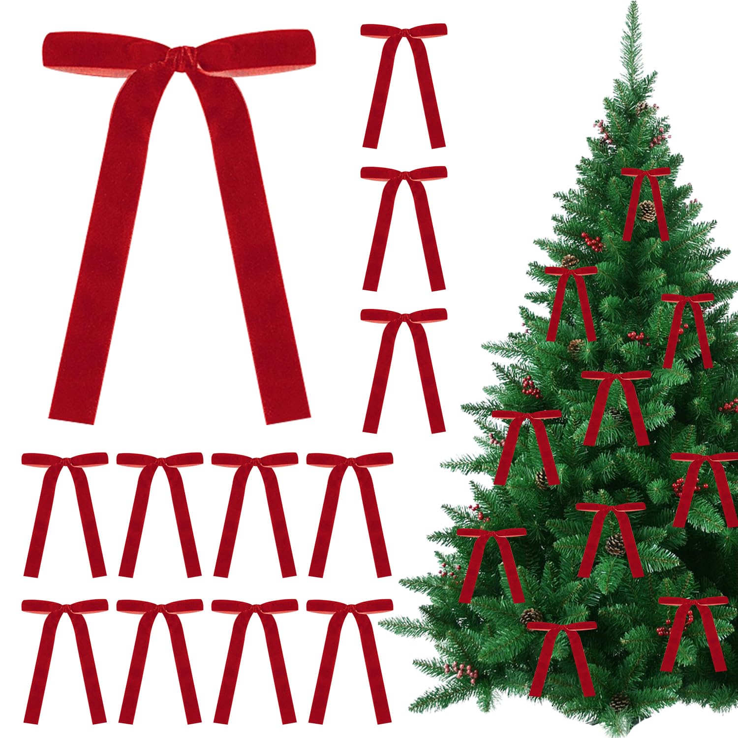 Hjlike Bright Red 12 Pcs Large Wine Red Velvet Bow With Twist Ties For Christmas Tree Decorations Xmas Decorative Bows For Gift Present Wreath Door Decor Ornament