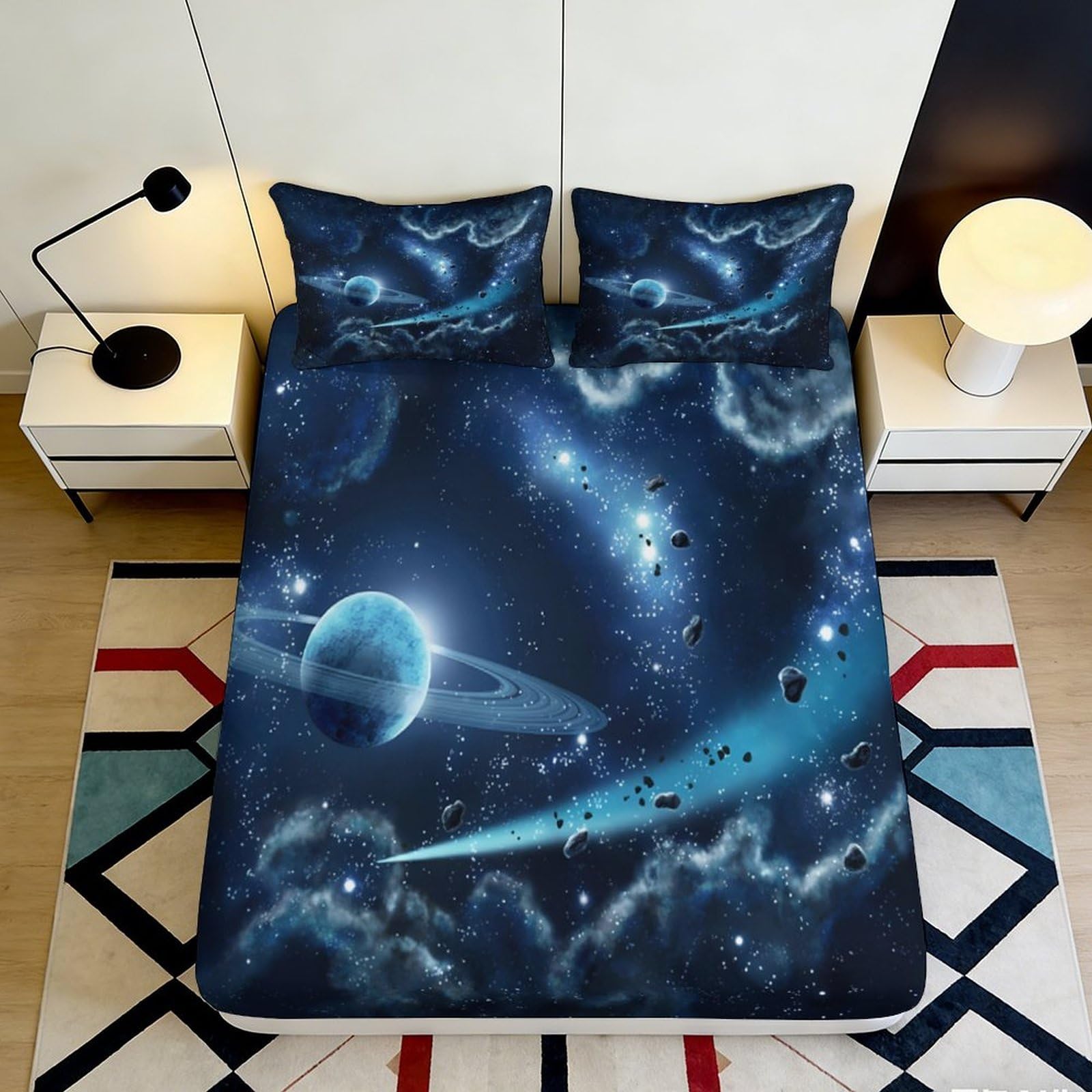 3D Printed Galaxy Starry Sky Fitted Sheet Microfiber Breathable Cosmic Nebula Mattress Cover Bedroom Decor 120x200x25cm