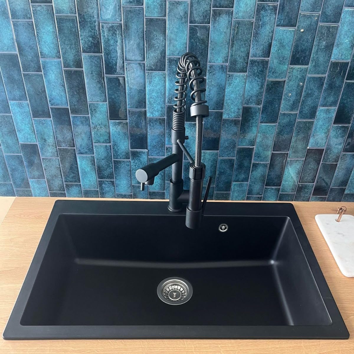 Essebagno Sierra lavello 1 sola vasca grande 76x50 in resina nera