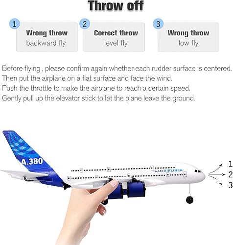 Vista 5 de GoolRC Avión A380 RC, avión de control remoto de 2.4G 3 canales, avión RC fácil de volar para principiantes, espuma EPP ala fija avión planeador