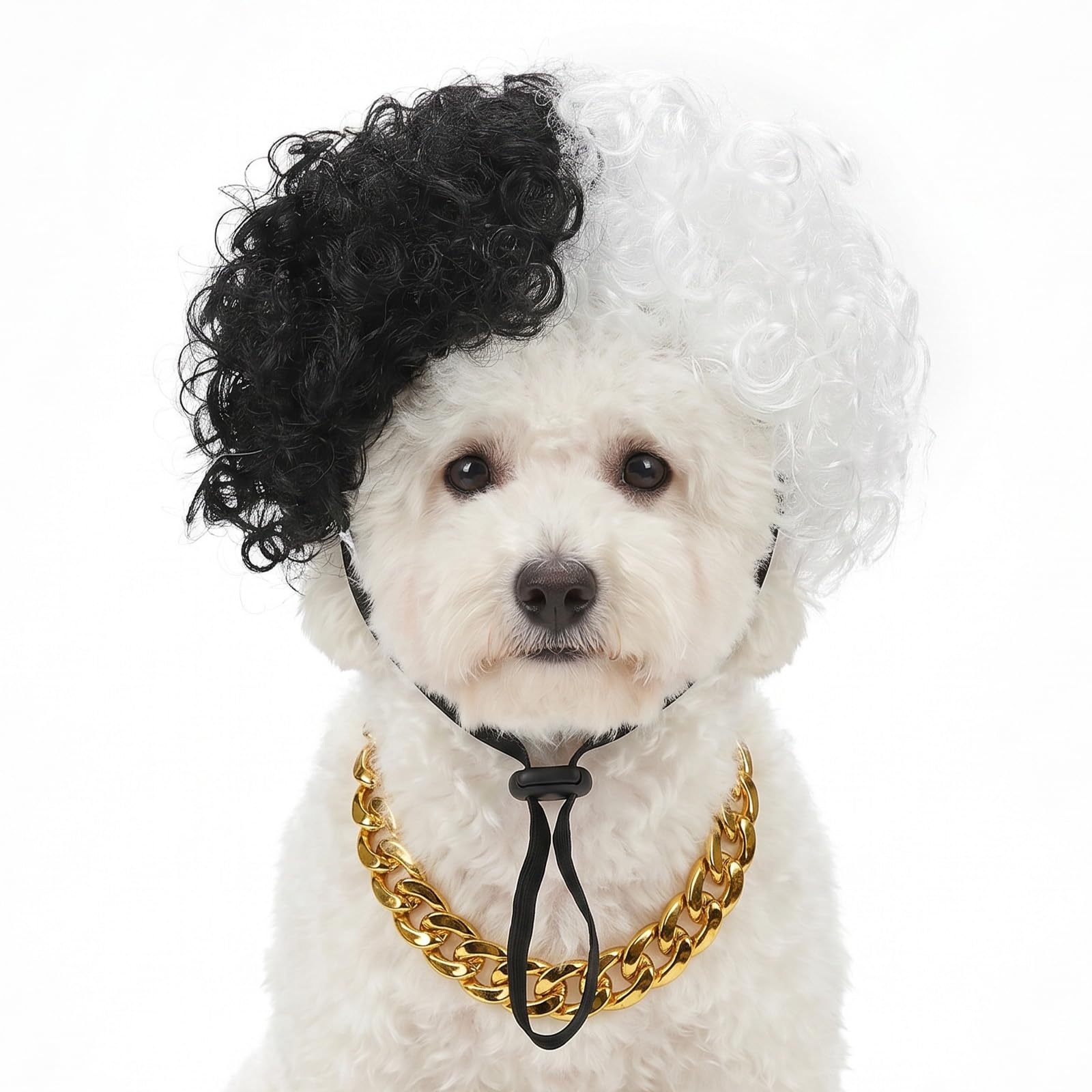 Funny Cat Puppy Curly Wig Necklace Set Halloween Christmas Festival Pet Birthday Party Headwear Headgear Costume Accessory Favors Small Dog Kitten Cat Fake Hair for Head Circumference 15.7"