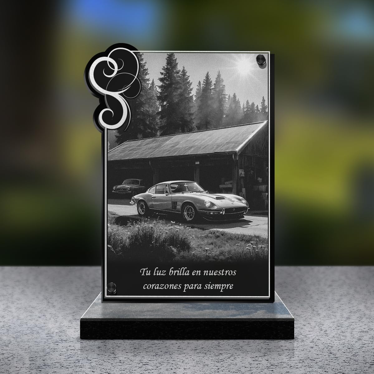 Eternel - Placa Funeraria Personalizada Marco Adornos - Coche De Colección, Automóvil, Coche Antiguo - Texto Personalizable, Placa Funeraria Grabada con Láser para Homenaje, Placa De Cementerio