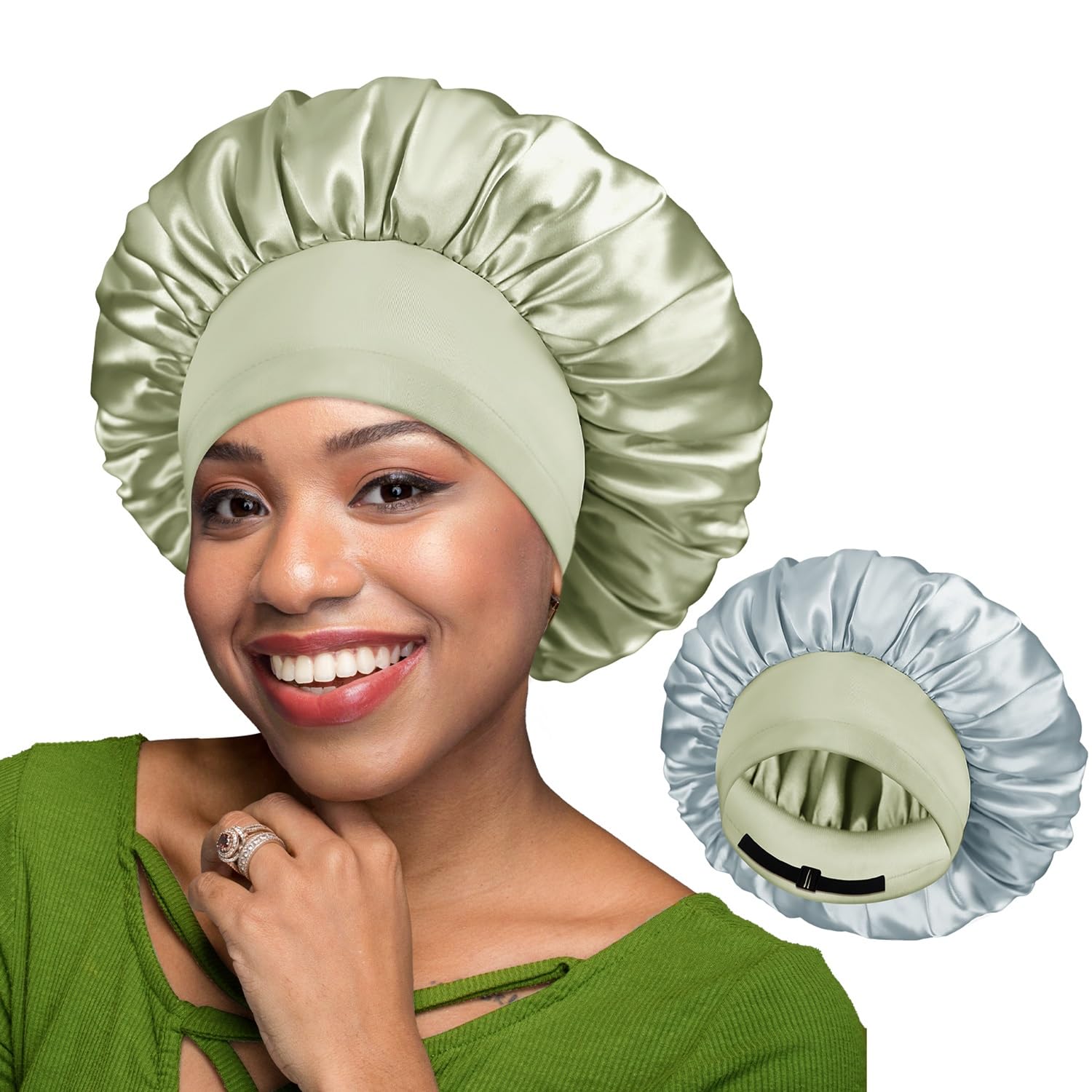 BONNET QUEEN Silk Bonnet for Sleeping Women Double Layer Reversible Satin Bonnet Sleep Cap for Curly Hair,Silver Gray