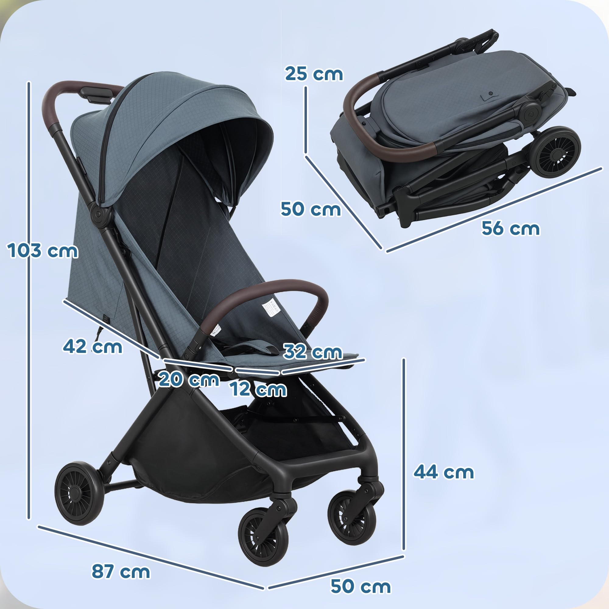 AIYAPLAY Passeggino Leggero 6.3kg per Bambini 0-3 Anni Pieghevole una Mano, Passeggino Compatto Reclinabile con Poggiapiedi Regolabile e Cappottina, Ruote e Cesto Portaoggetti, Fino a 15 kg, Blu