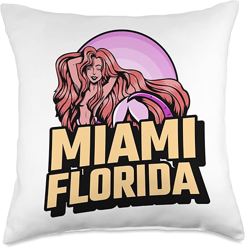 Miniatura 4 de Miami Florida USA Sunset Mermaid Miami Florida Throw Pillow 16x16 Multicolor