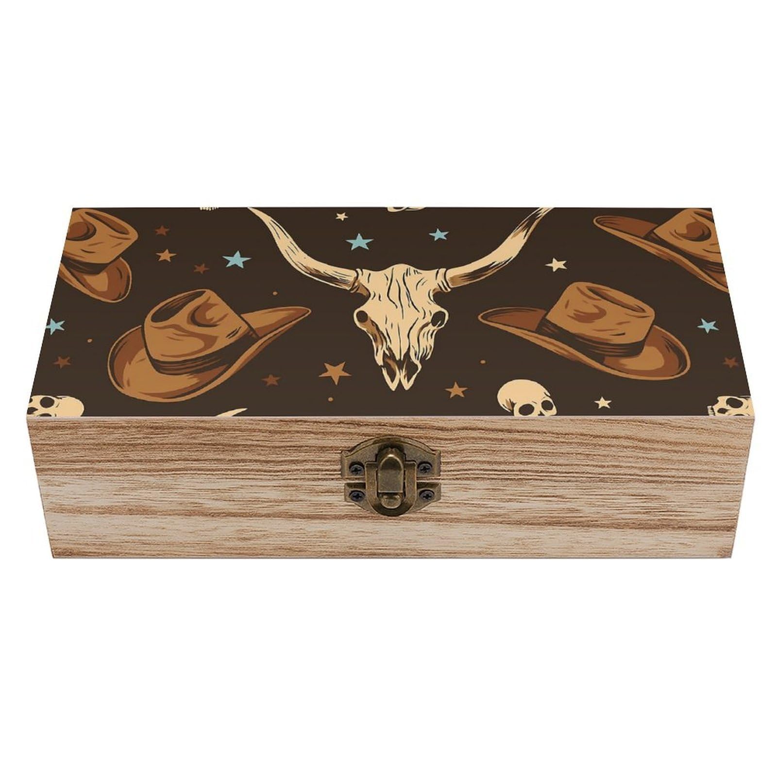 SMAZDFXX Cow Skulls & Cowboy Hats Wooden Storage Box Multipurpose Decorative Box for Jewelry Photo Home Decor