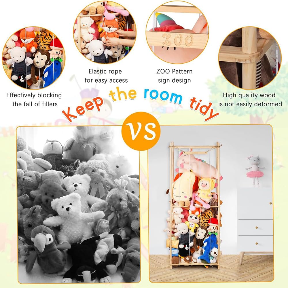 Étagère de rangement pour jouets câlins, fabriquée en PVC, fabriquée en bois véritable, peu encombrante, grande capacité, convient pour salle de jeux, chambre à coucher, chambre d'enfant, pièces