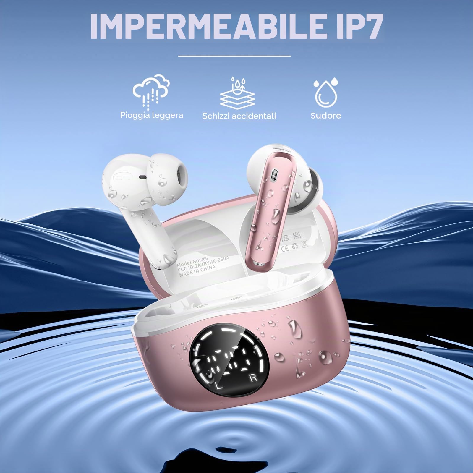 2026 Cuffie Bluetooth 5.4, Durata 50 Ore Cuffiette In Ear, Auricolari Bluetooth Stereo HiFi Con 4 ENC Microfoni Anti-Rumore, Impermeabili IP7 Cuffie Senza Fili, Cuffiette Touch Control, LED-Display