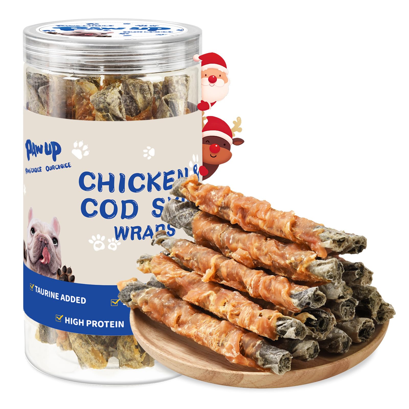 PAWUP Dog Treat Chicken Wrapped Cod Skins, Fish Chews Rolls for Medium Dogs, Healthy, Rawhide-Free, 12.5 oz