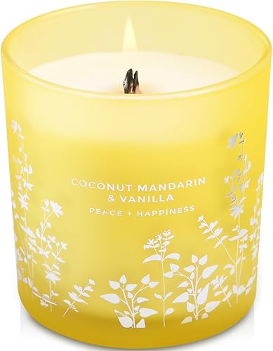 Vela de soja de vainilla y mandarina de coco Velas de lujo para el hogar Vela grande con mecha de madera de 10.6 onzas Vela relajante de
