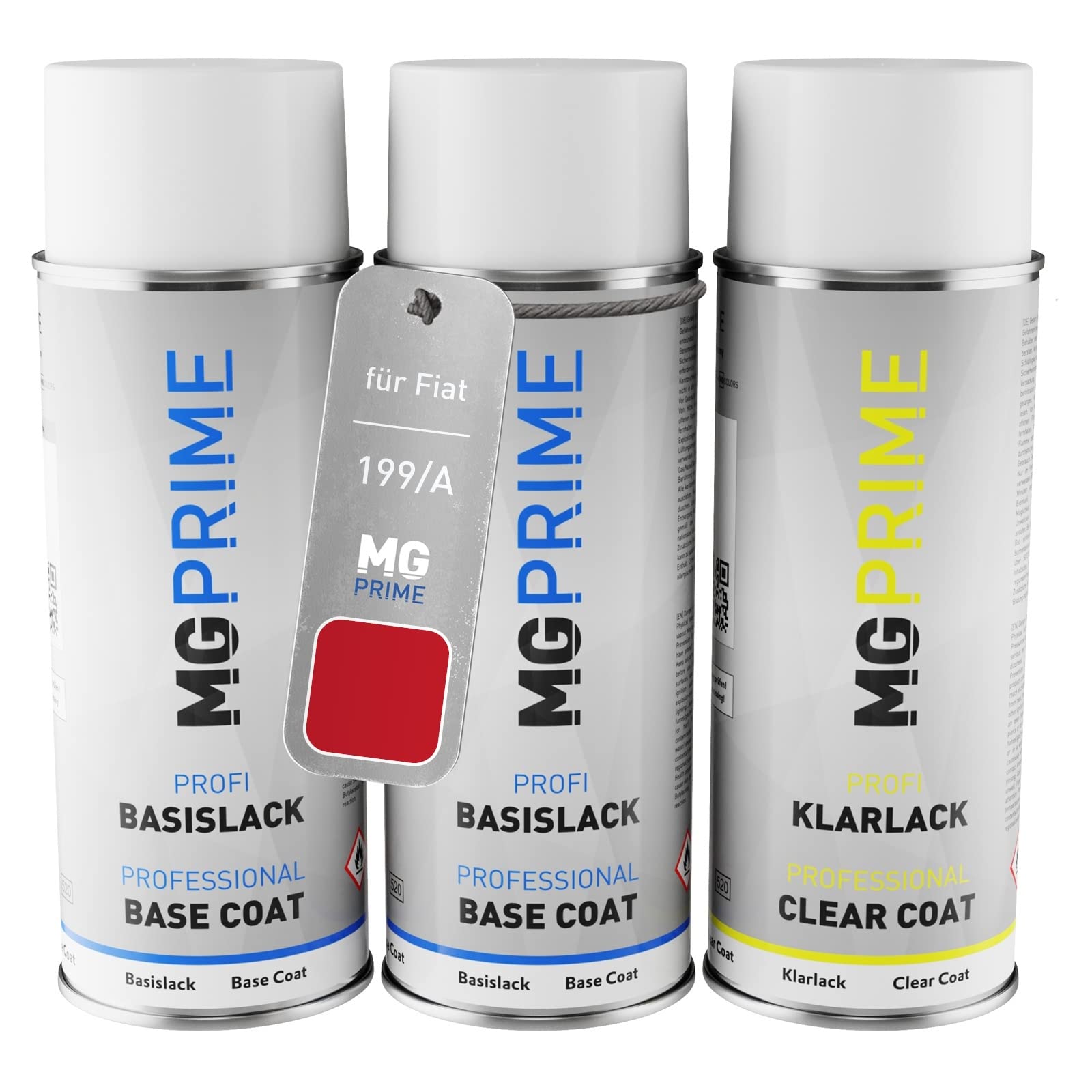 MG PRIME Vernice per auto Kit di bombolette a spruzzo per Fiat 199/A / 199 Rosso Tiziano/Rumba Rot Bomboletta spray da 400ml di vernice di fondo vernice di base vernice trasparente