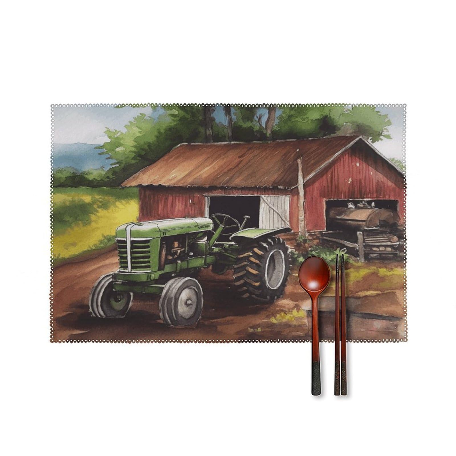 Tractor on The Farm Placemats Set of 4 Non-Slip Heat Resistant Table Mats Canvas Washable Cloth Place Mats Easy to Clean Premium Placemat for Kitchen Dining Table Decoration