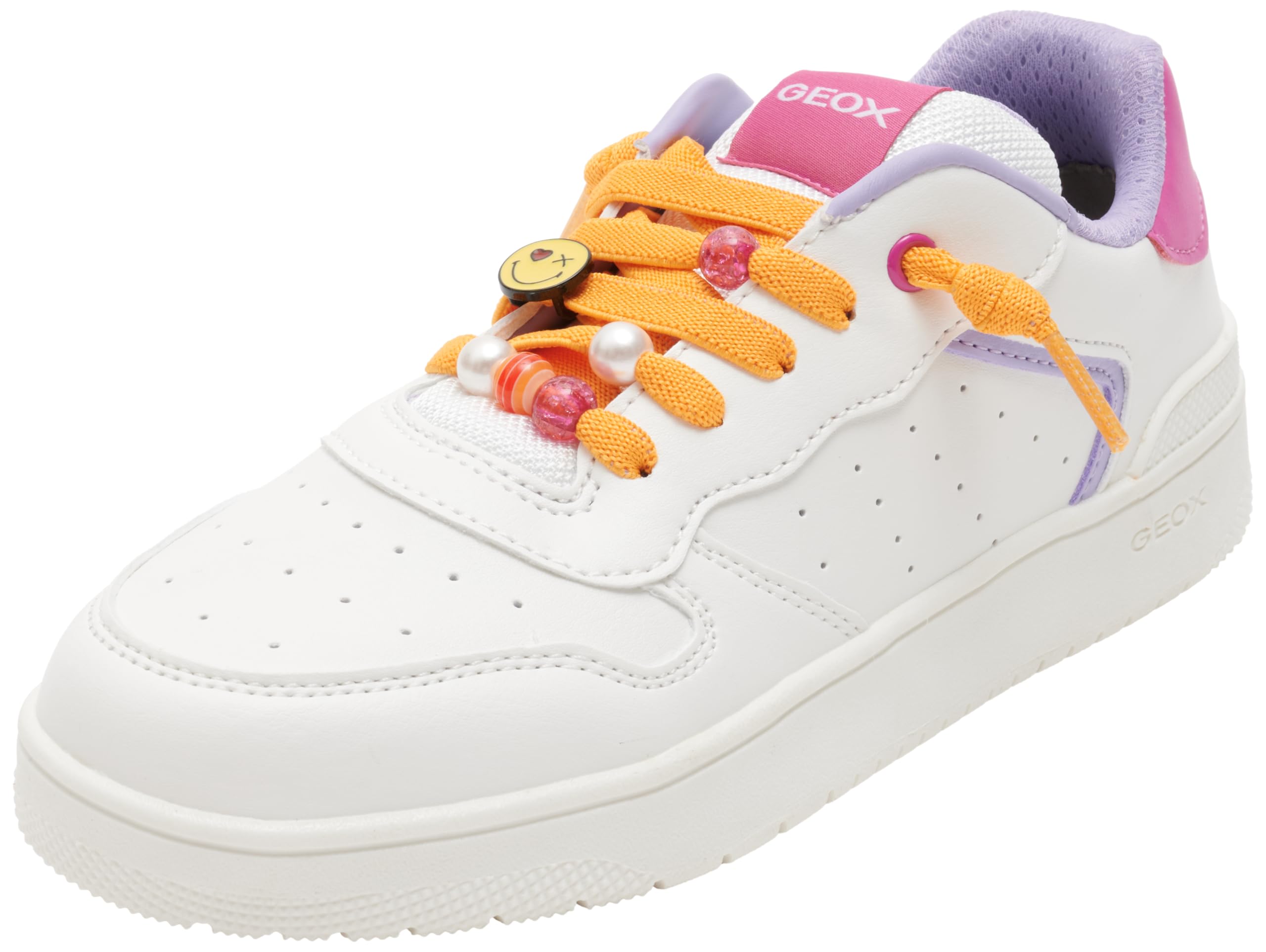 Geox J WASHIBA Girl D Sneaker, White/Fuchsia, 12.5 UK