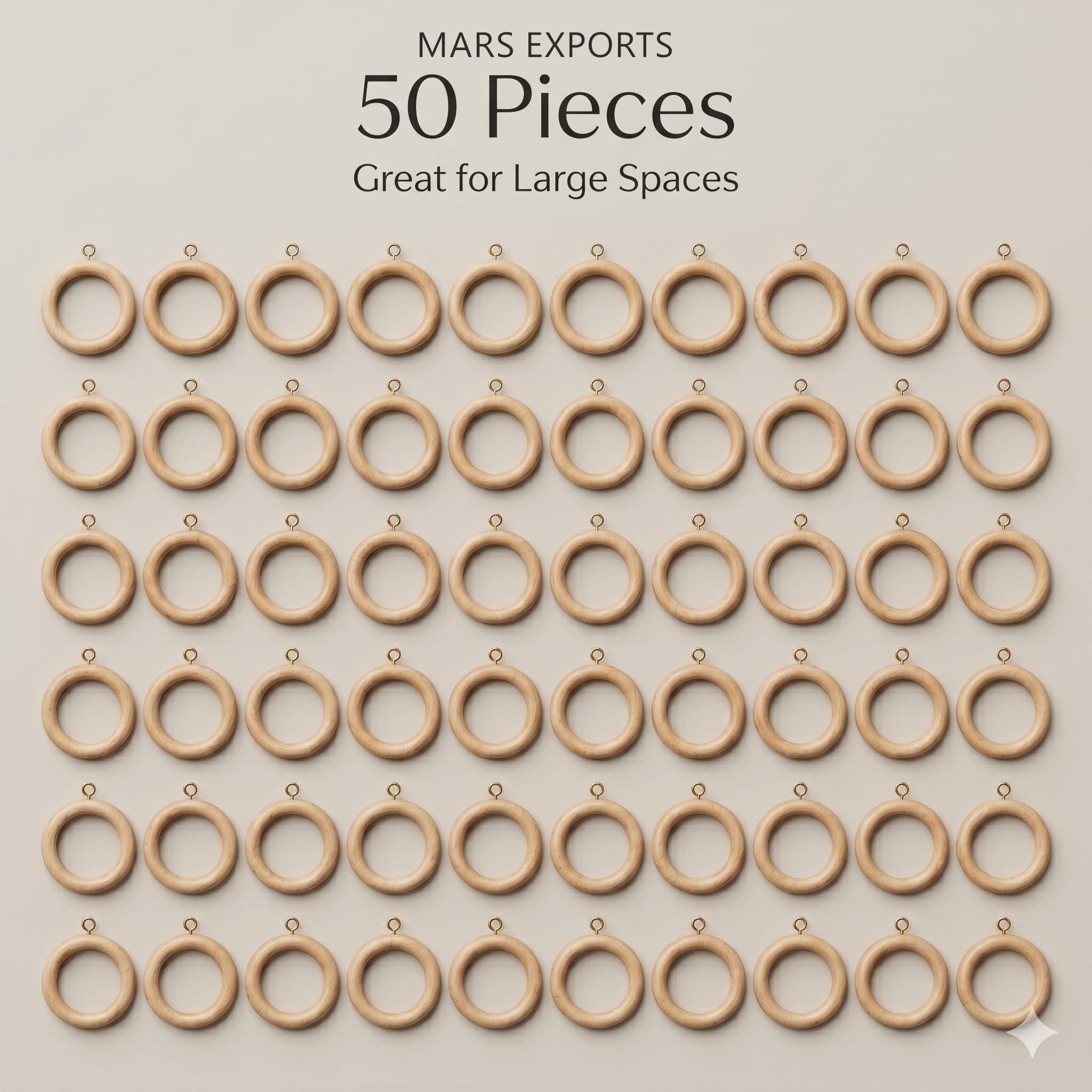 Lot de 50 Anneaux de Tringle à Rideaux en Bois de 6,3 cm pour Tringle à Rideaux de 3,8 cm, diamètre intérieur de 4,4 cm, Bois de hêtre Naturel (127,2 cm, diamètre intérieur de 4,4 cm)