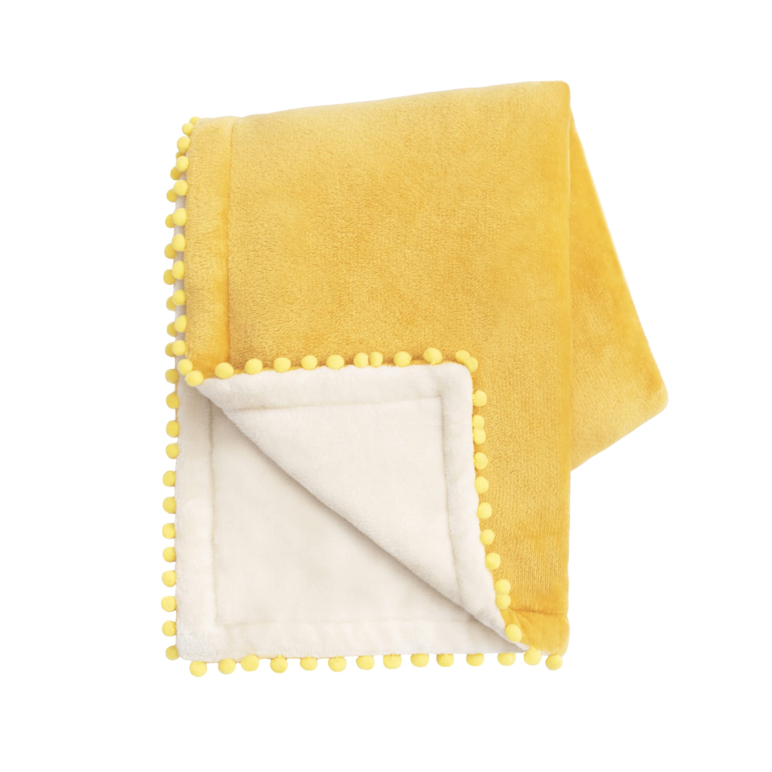 MONDAY MOOSE Cozy Fleece Throw Blanket with Pom Pom Fringe, Super Soft Blanket, Double-Sided Designs, for Couch Bed Sofa Home Decor (50x60 inch, Yellow/Beige)