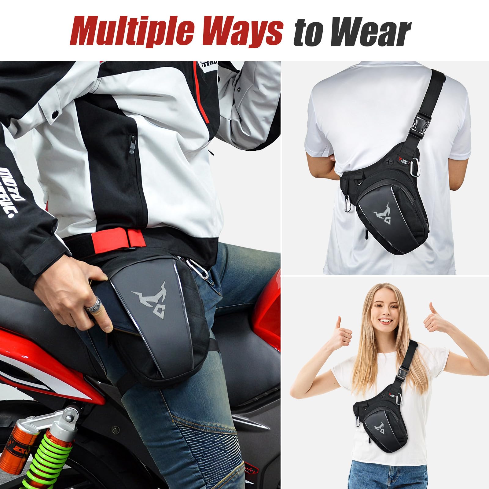 Motorrad Beintasche Herren Erweiterbar Oberschenkeltasche Hüfttaschen schwarz Gürteltasche für Cyling Wandern Outdoor Sport grau