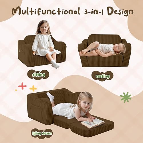 Miniatura 200 de MeMoreCool Sofá de dinosaurio para niños, silla plegable para niños pequeños, sofá cama convertible que brilla en la oscuridad, salón plegable para