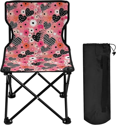 Miniatura 4 de Sillas plegables al aire libre del día de San Valentín del corazón negro para los adultos silla de camping portátil silla de césped ligera 202a6164