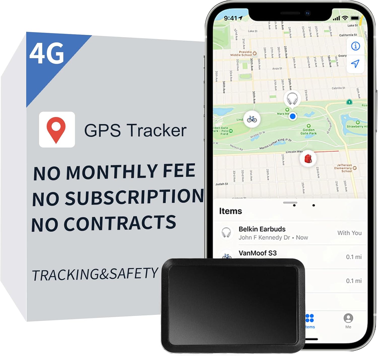 No Monthly Fee,No Subscription, Mini Rechargable GPS Tracker for Vehicles,Kids,Elderly,Packages,4G SIM Included,Trip History,GeoFence,Driving Alerts,Up to 20 Days Real-Time Tracking.