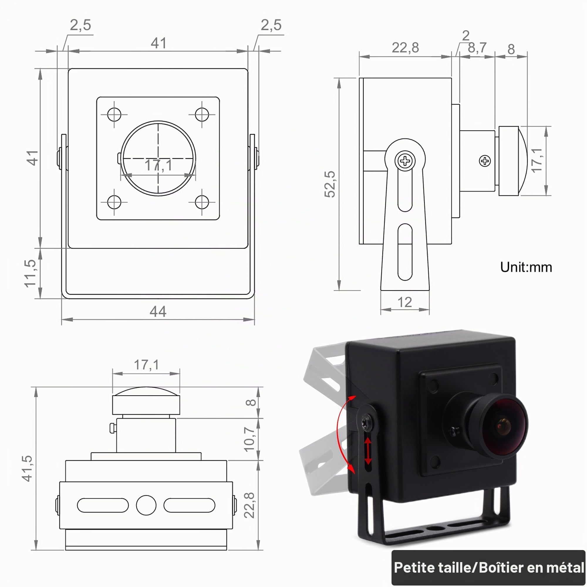 SVPRO Caméra USB 5MP 30FPS IMX335 Capteur Fisheye Webcam - pour imprimante 3D, graveur laser, machine vision, caméra industrielle, surveillance de sécurité (M12, USB Plug & Play, Windows