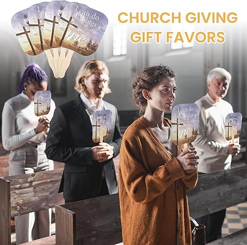 Miniatura 4 de Tradder 100 abanicos de mano religiosos religiosos para la iglesia cristiana, abanicos de mano religiosos a granel, abanicos de papel grueso con