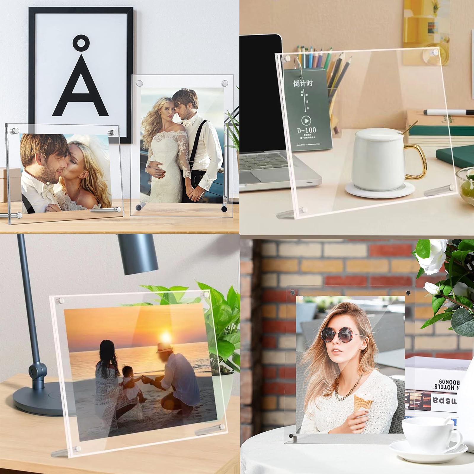 2 Cornici Foto In Acrilico Trasparente 18,8x13,8 Cm - Per Casa E Ufficio