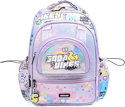 16 Inch Girls Backpack for Preschool Kindergarten Elementary School, Multi Pocket Purple School Backpack Lightweight Kawaii
