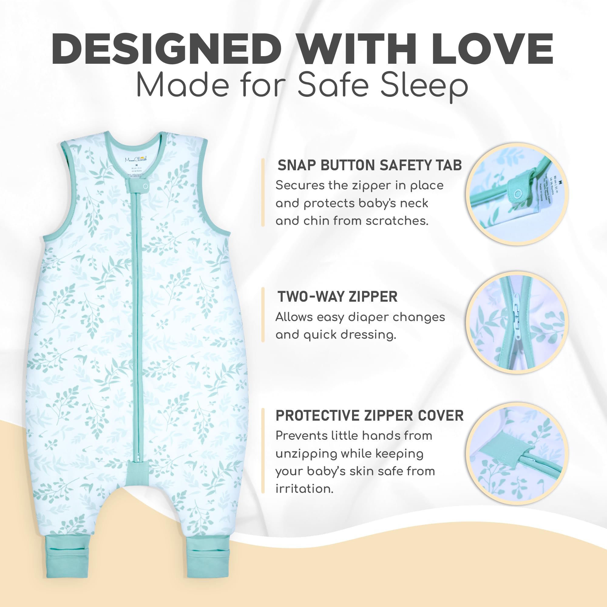 Mama Cheetah Toddler Sleep Sack with Feet, 6-18 Month, 2.5 TOG Organic Cotton Baby Sleeping Bag with Legs, Baby Wearable Blankets for Walkers w/ 2-Way Zipper, Baby Sleep Sack for Girls & Boys, Small - Image 3