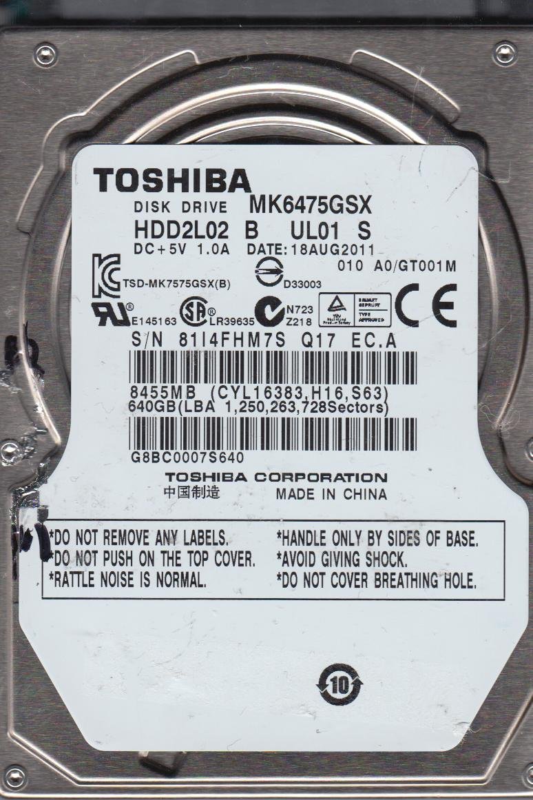 Amazon | MK6475GSX、A0/GT001M、HDD2L02 B UL01 S、東芝640GB SATA