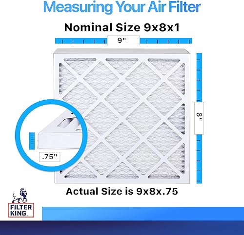 Miniatura 2 de Filter King Filtro de aire 9x8x1  Paquete de 4  Filtros plisados MERV 8 HVAC para horno AC  Fabricado en Estados Unidos  Tamaño real 9 x 8 x 0.75