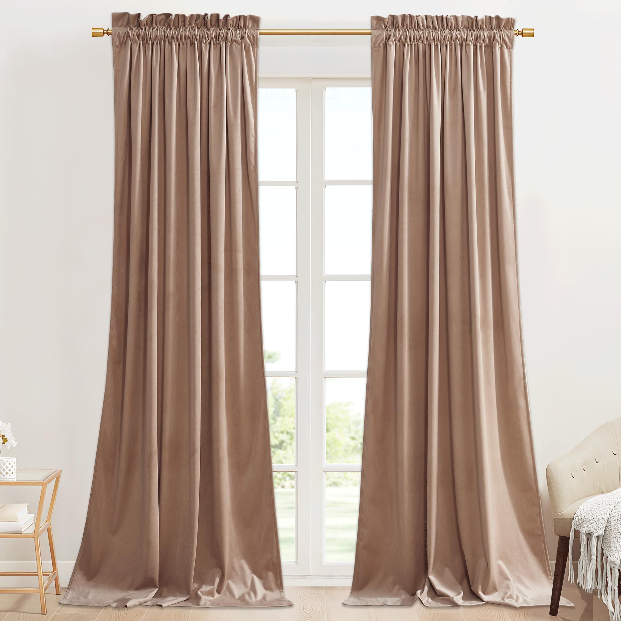 StangH Blush Beige Kids Bedroom Curtains Velvet Room Darkening Doorway Room Dividers Heavy Thick Privacy Window Panels for Living Dining Room Office, W42 x L90, 2 Panels