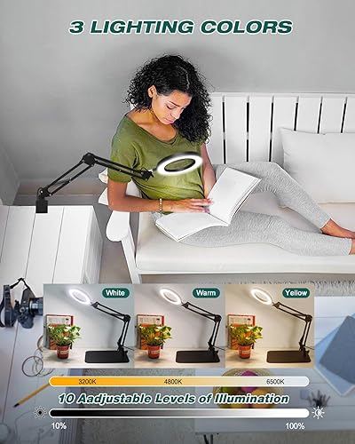 Miniatura 3 de Lupa con luz, lámparas de lupa 5X10X, lupa 3 en 1 con soporte y clips flexibles, lupa iluminada de 3 colores de 10 brillo para manualidades,