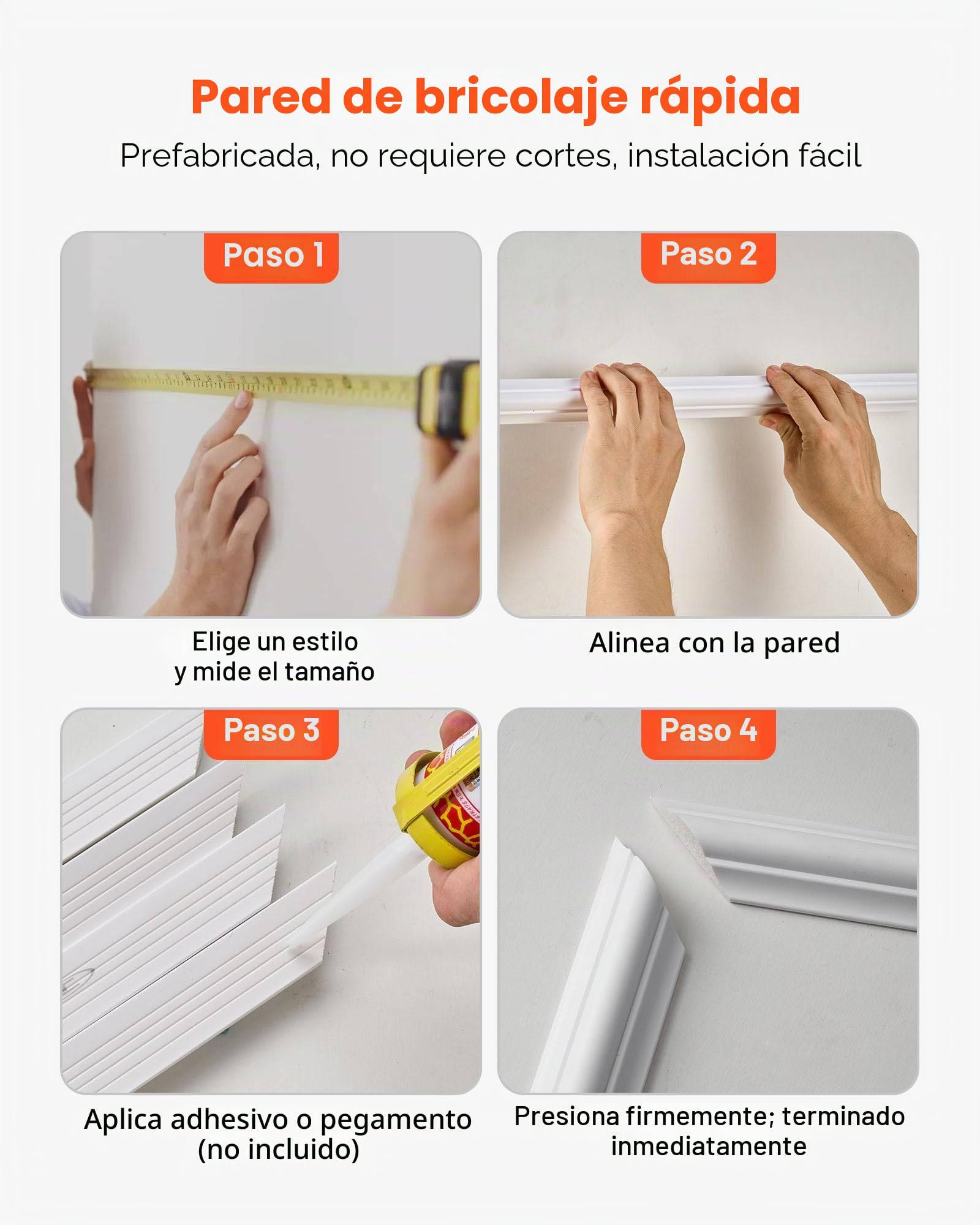 VEVOR Molduras Decorativas para Pared 3 Juegos, 61 x 137 cm 61 x 61 cm, Paneles de Revestimiento Prefabricados, Perfil Ancho, para Pared de Acento Decoración de Interiores Salón Dormitorio, Blanco
