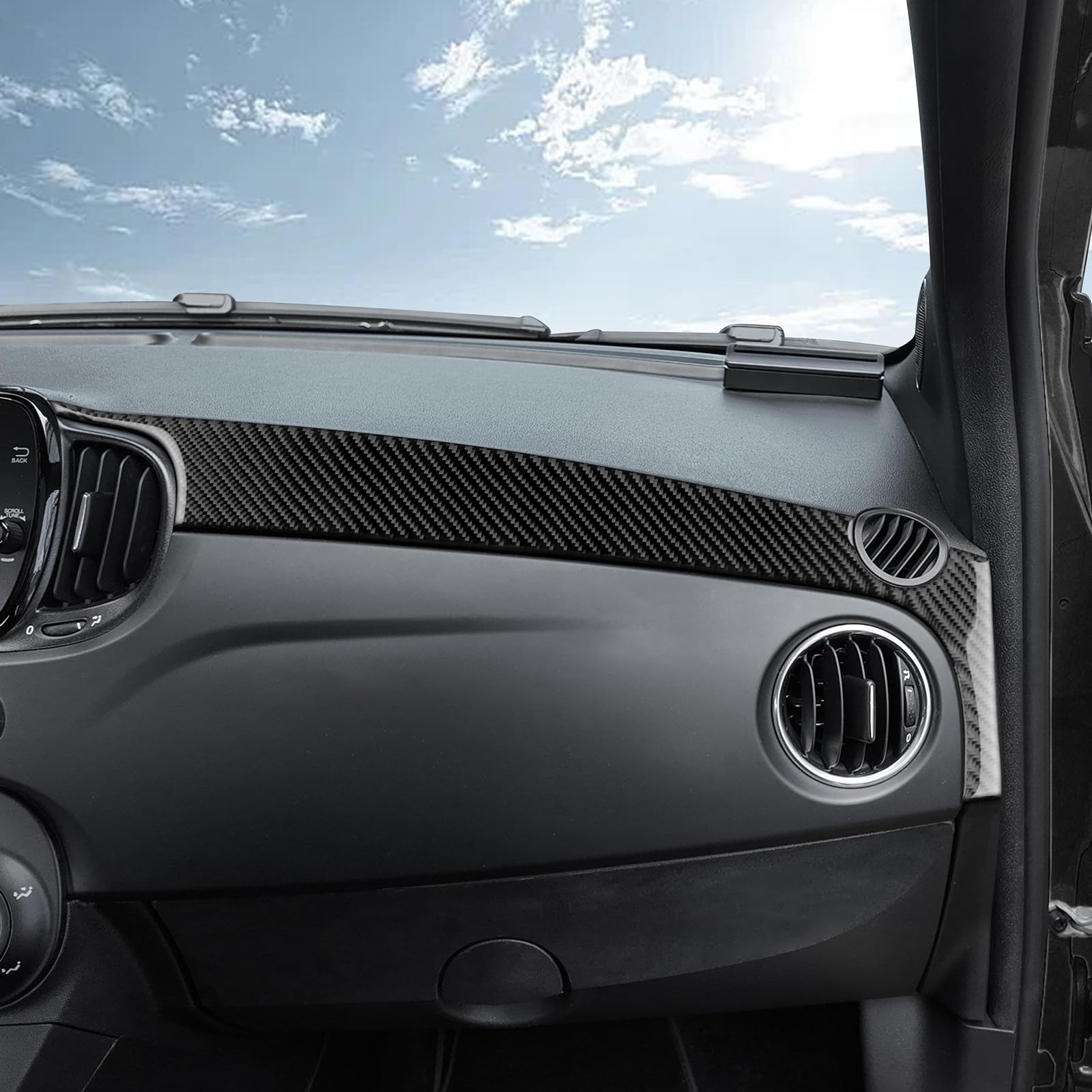 KUNGKIC Per Fiat 500/500C Abarth 595/595C 695/695C 2016-2024 Fiat 500E 2016-2019 Auto Console Centrale Dashboard Trim Fibra di Carbonio Adesivo Interno Accessori (Nero)