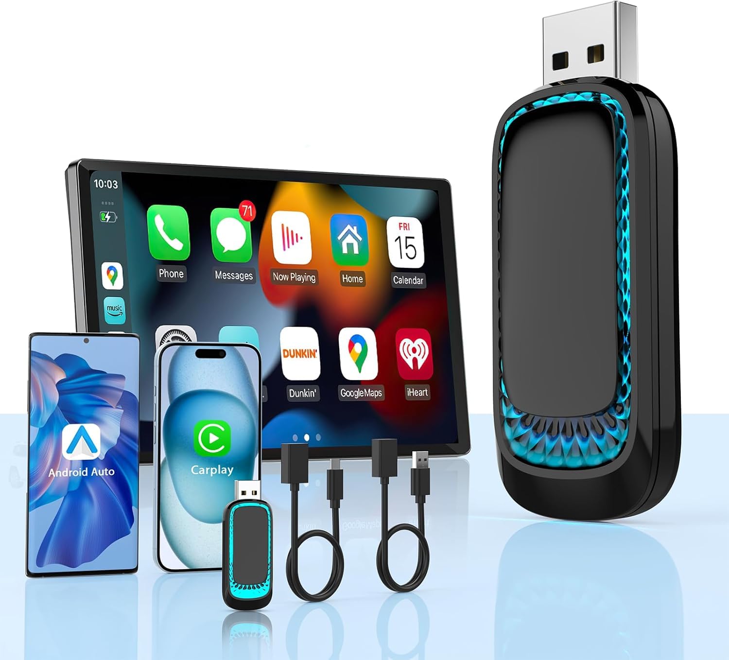 Adattatore Wireless CarPlay E Android Auto 2 In 1, Aggiornamento 2024, Plug And Play, Connessione Automatica Per Auto Con CarPlay Cablato OEM, Compatibile Con IPhone E Android