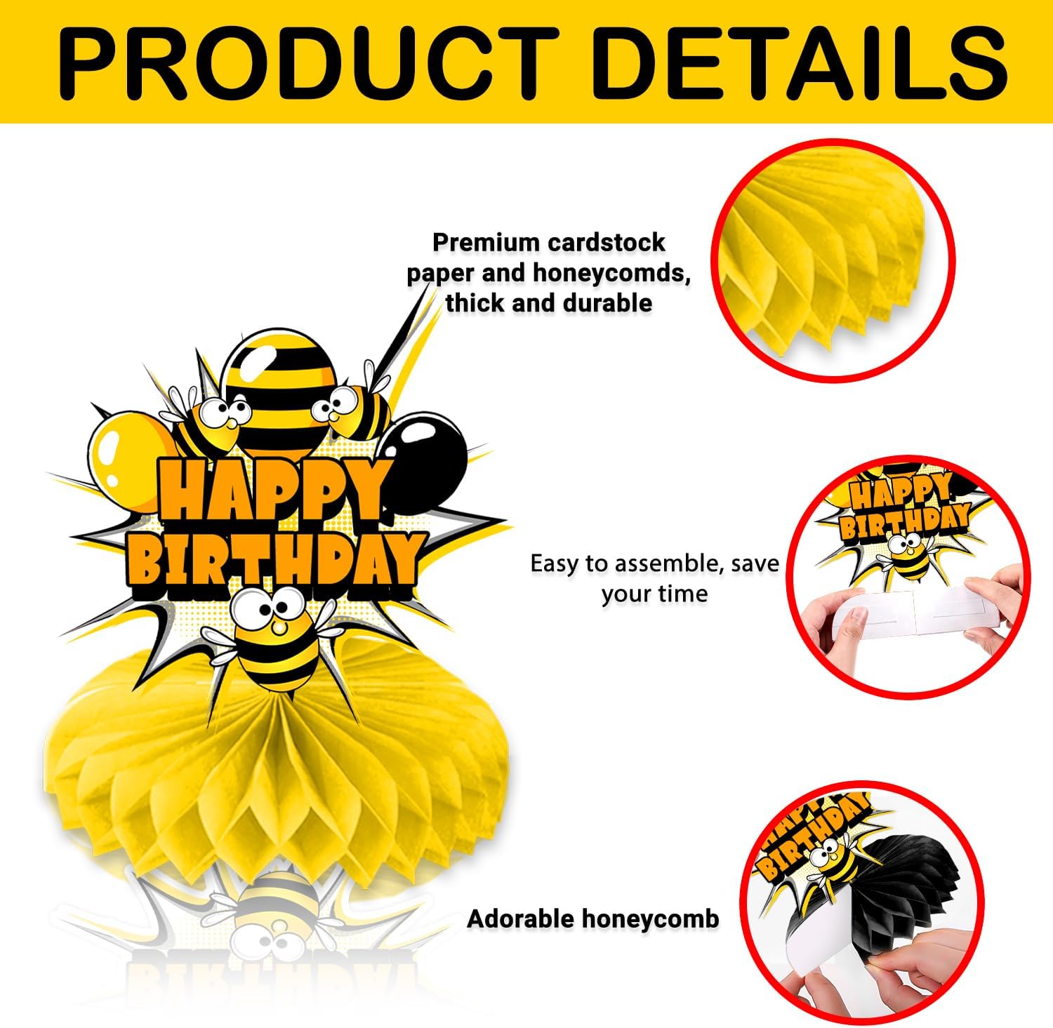 9PCS Bumble Bee Honeycomb Centerpieces Themed Birthday Party Decorations Yellow Animals Bee Centerpiece Table Decoration Party Favors Decor Supplies Gifts for Boys Girls Men Women image 4
