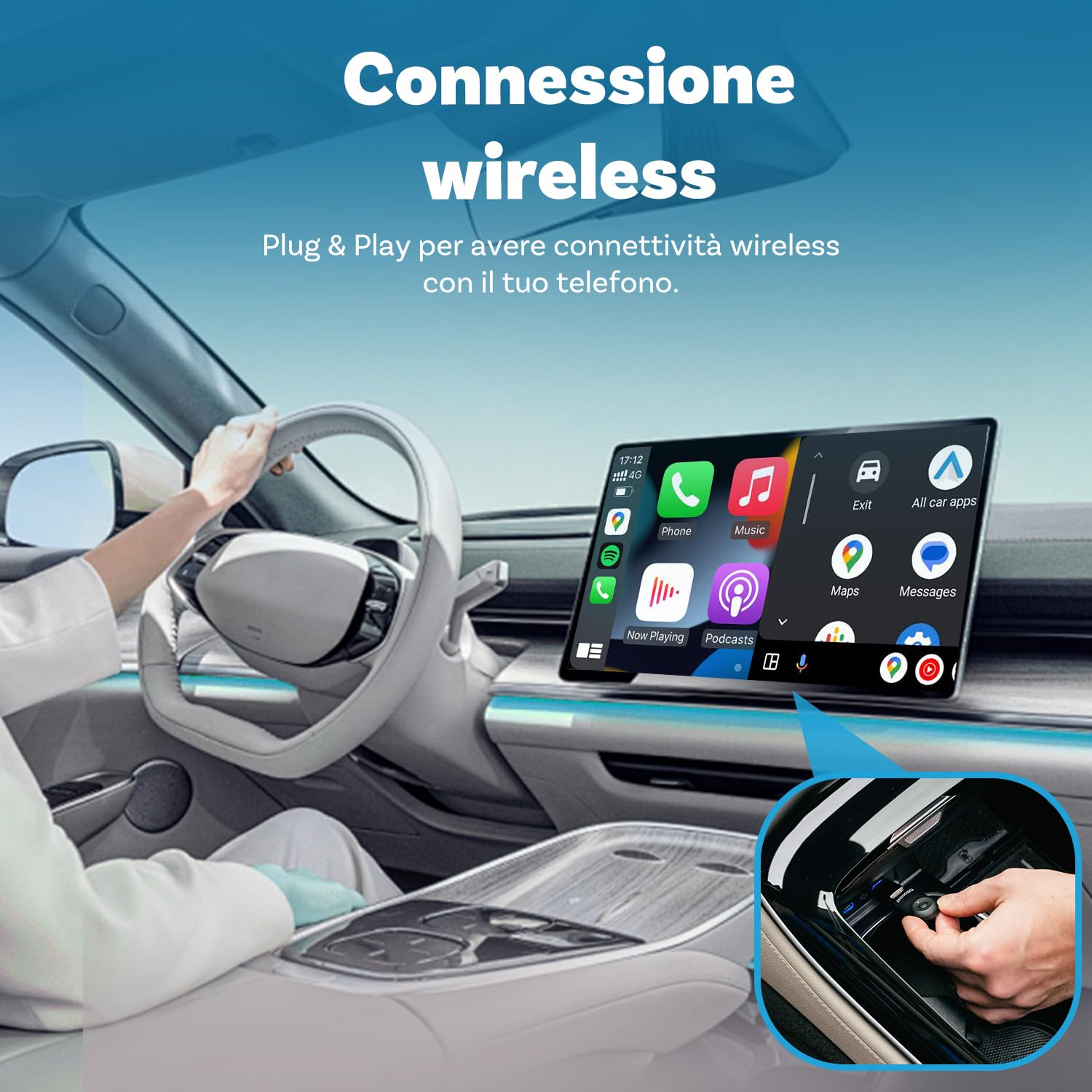 OTTOCAST Mini 2025, 2 in 1 Adattatore Carplay Wireless per iPhone, Adattatore Android Auto Plug & Play, Converte il Carplay Cablato in Wireless, Compatibile con auto con CarPlay Cablato e AA -Nero