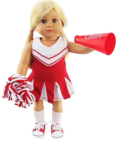 Miniatura 4 de Animadora roja con zapatos y accesorios, 6 piezas para muñecas de 18 pulgadas, calidad premium y diseño de moda, ropa de muñecas