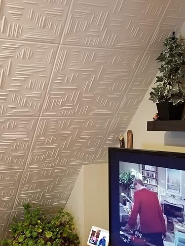 Miniatura 6 de A La Maison Ceilings R60 Country - Azulejo de techo de espuma de trigo (128 pies cuadradoscaja), paquete de 48, color blanco liso