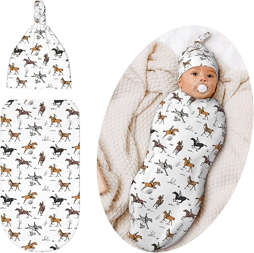Manta de envolver para bebé, sacos de dormir, unisex occidentales con sombrero, caballo
