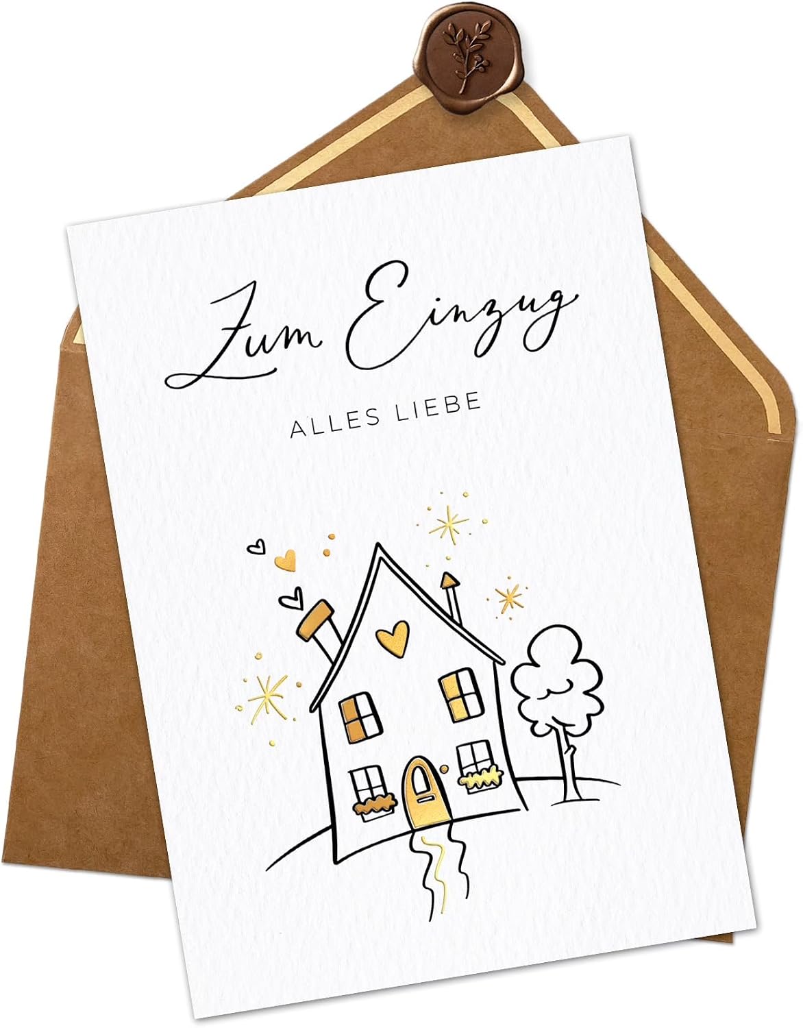 Joli Coon  Zum Einzug  Card   A6 with Natural Envelope and Wax Seal Gift Ideas for Housewarming German Lettering